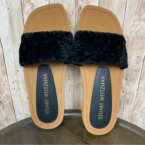 Stuart Weiztman Cammy Shearling Strap Slide Sandal Size 9.5 Women - Picture 2 of 12